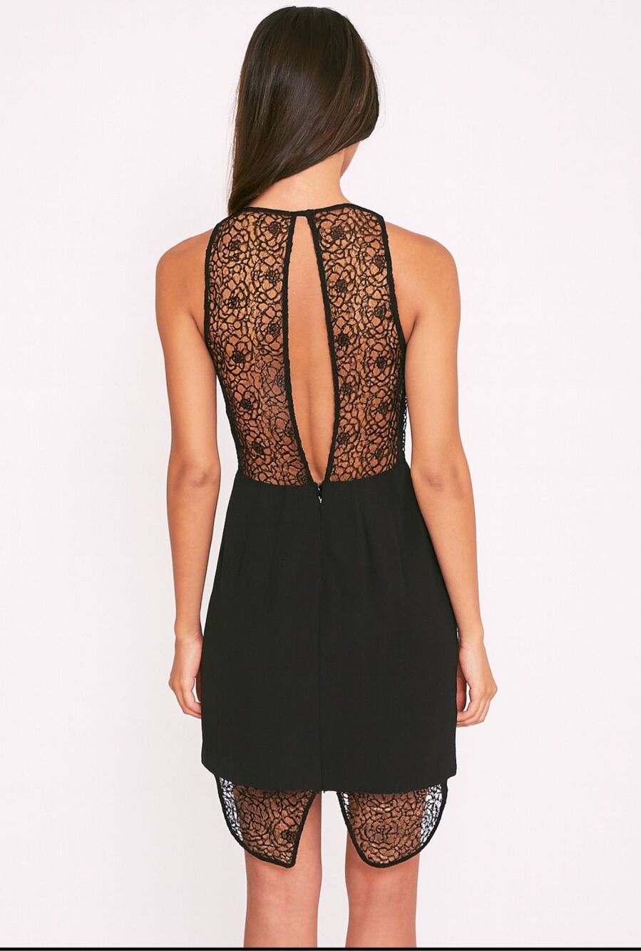 Keepsake The Label Reunion Black Lace Open Back High Low Mini Dress NWT M